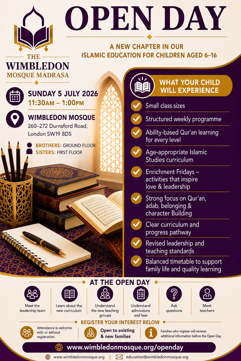 The Wimbledon Mosque Madrasa Open Day - Sunday 5 July 2026